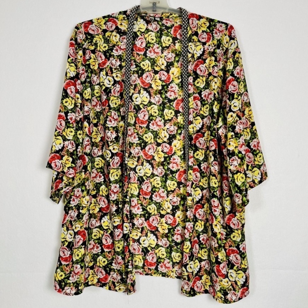 Kut from the Koth Womens XL Floral Beaded Open Kimono Cardigan 3/4 Sleeve